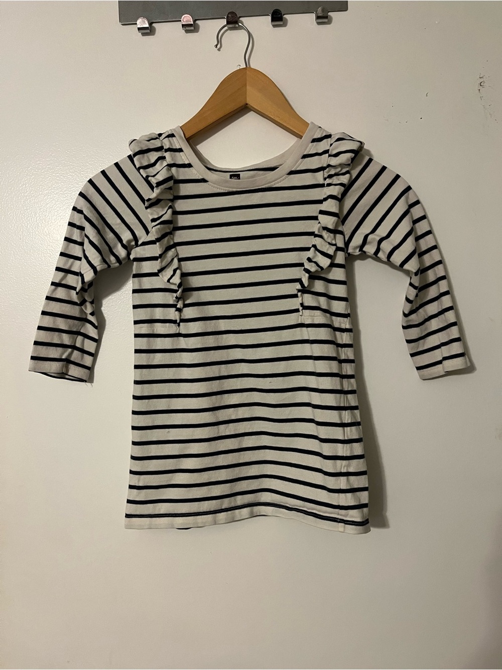 Tea Collection Black & White Striped Ruffle Sleeve Long Sleeve Top